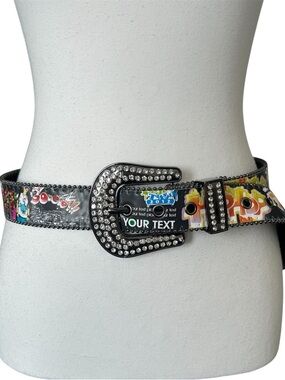 Y2K Style Black Abstract Print Rhinestone Belt